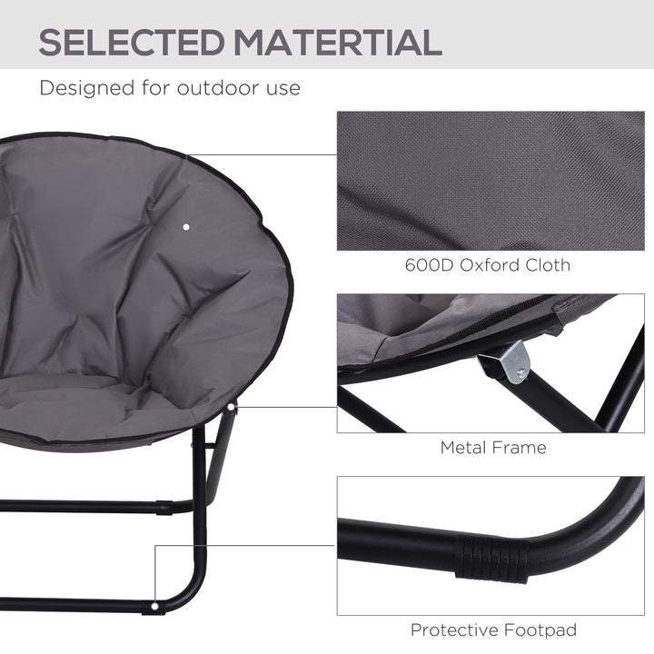 Camping Moon Chair, Portable Folding Camping Chair for Adults with Wide Padded Oxford Seat for Outdoor Camp, Travel, Fishing, Beach, Grey