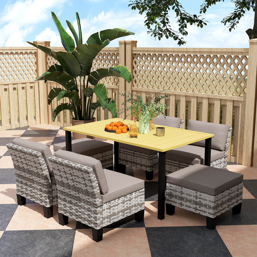 Seven-Piece Rattan Dining Set - Grey