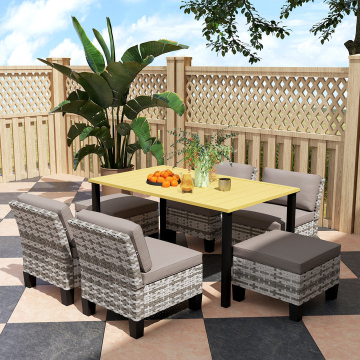 Seven-Piece Rattan Dining Set - Grey