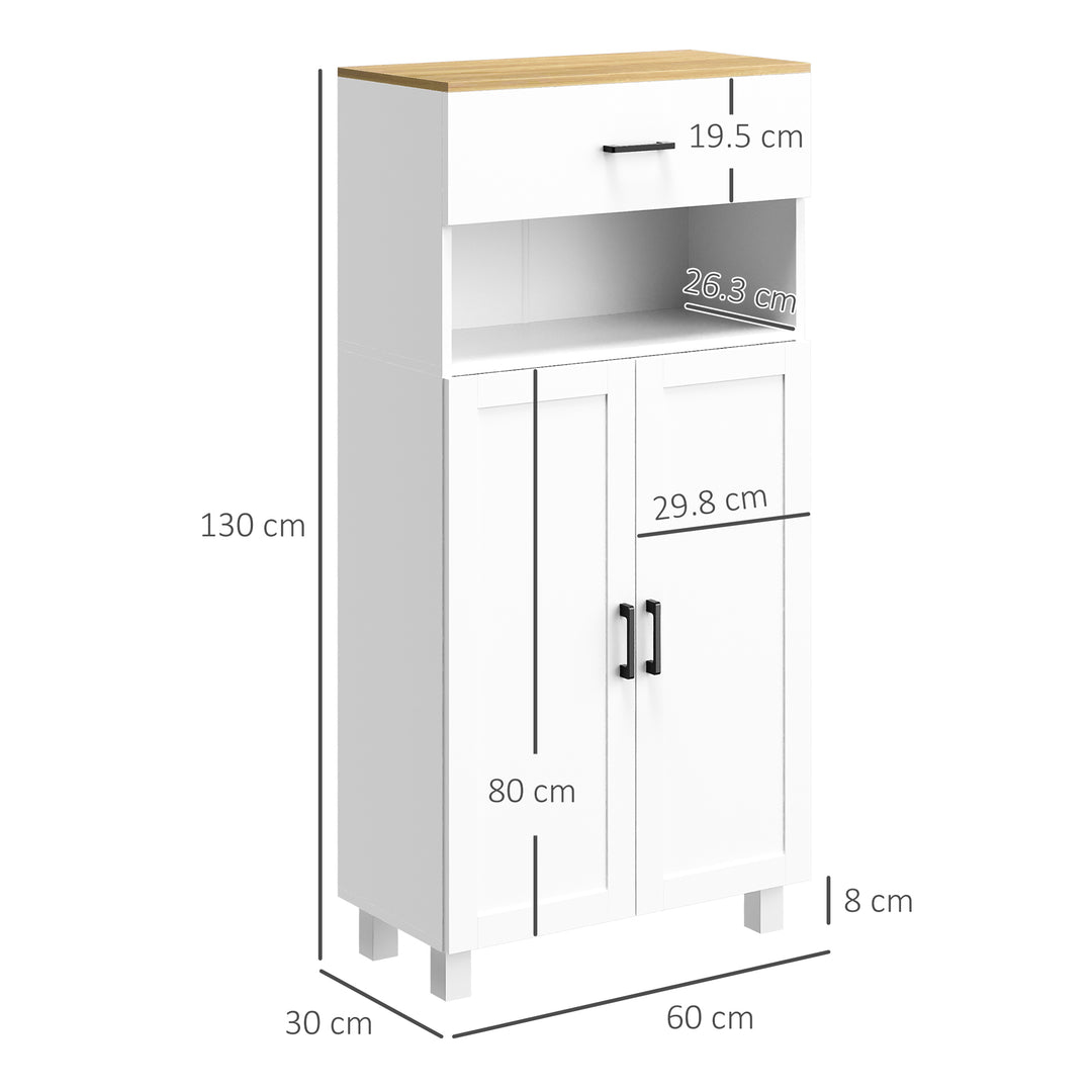 HOMCOM Freestanding Kitchen Cupboard, Nordic Storage Cabinet with Drawer, Doors and Open Countertop for Living & Dining Room, 130cm, White