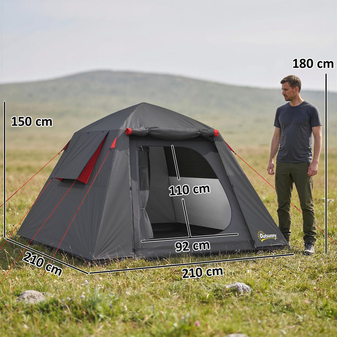Camping Tent 3000mm Waterproof Tent with 2 Doors, Dark Grey and Red