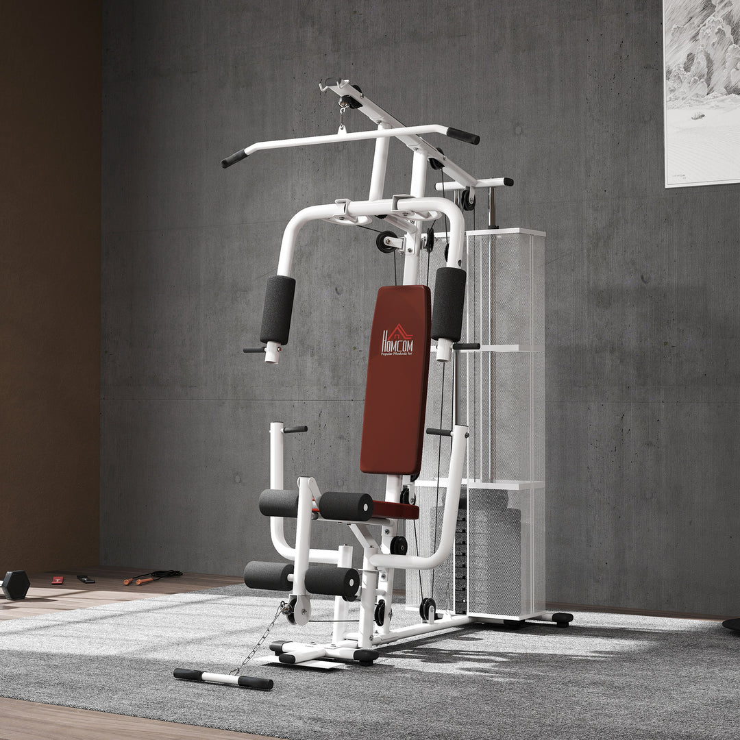 Multifunction Home Gym Weight Training Workout Station Fitness Strength Machine, White