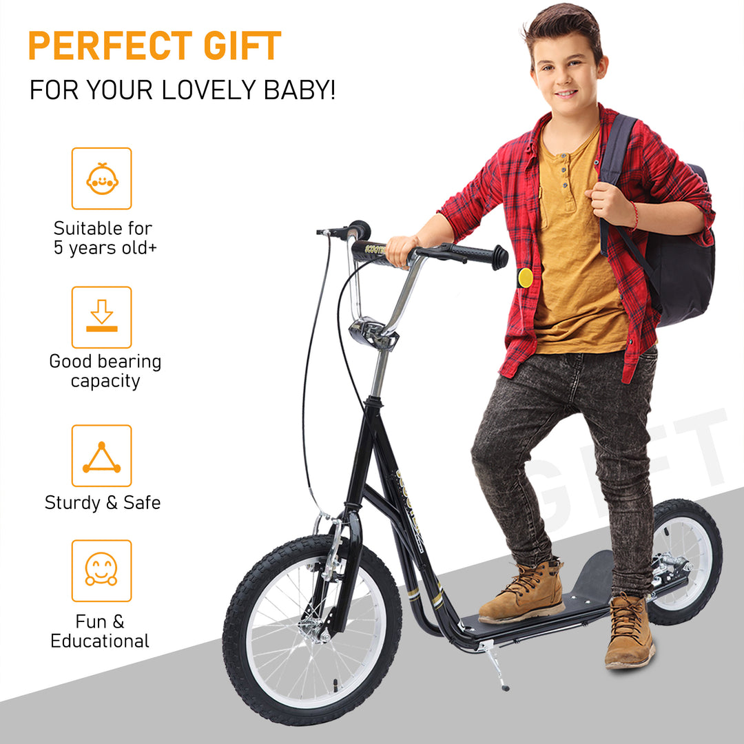 Kids Scooter, Teen Kick Scooter with Rubber Wheels, 16" Front Wheel, Height Adjustable Handlebar, Dual Brakes, Kick Stand, for 5+ Years, Black