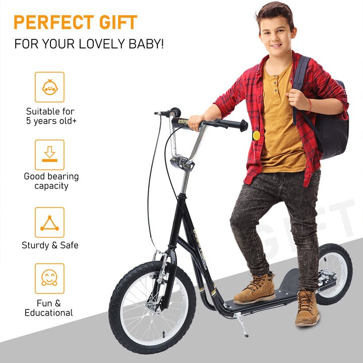 Kids Scooter, Teen Kick Scooter with Rubber Wheels, 16" Front Wheel, Height Adjustable Handlebar, Dual Brakes, Kick Stand, for 5+ Years, Black