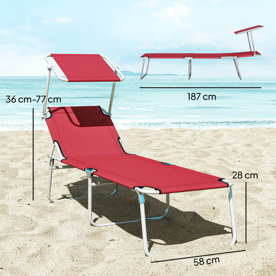 Outdoor Foldable Sun Lounger Set of 2, 4 Level Adjustable Backrest Rec