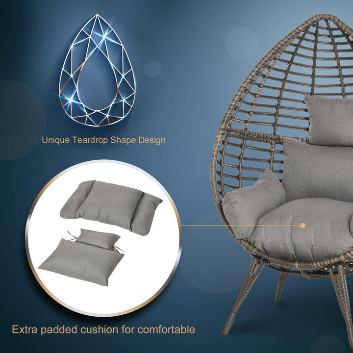 Outsunny Outdoor Indoor Rattan Egg Chair Wicker Weave Teardrop Chair with Cushion Grey