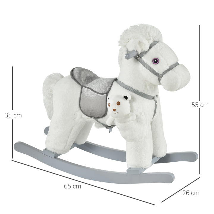 MCL Kids Plush Ride-On Rocking Horse Toy Rocker with Plush Toy Realistic Sounds for Child 18-36 Months White