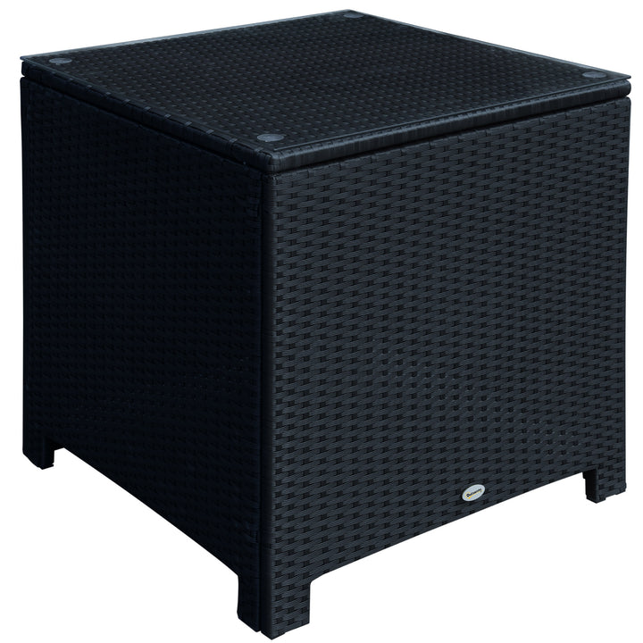 PE Wicker Side Table Rattan Garden Furniture with Four Foot Pads, Rust & Mild Weather Damage Resistant, Black