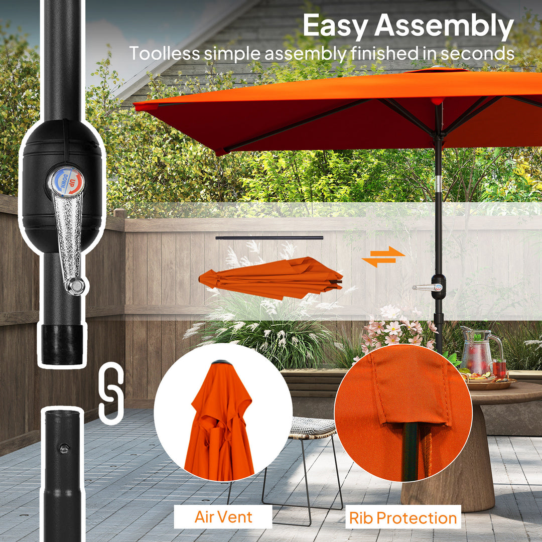 3x2m Patio Parasol Garden Umbrellas Canopy with Aluminium Tilt Crank Rectangular Sun Shade Steel, Orange