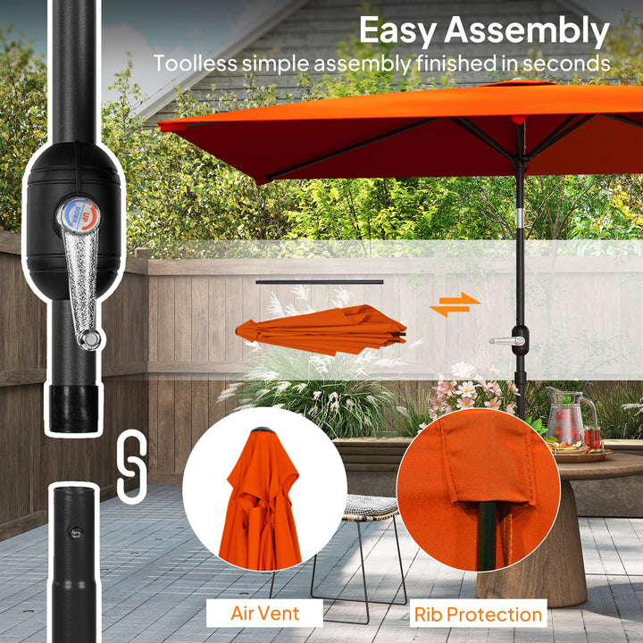 3x2m Patio Parasol Garden Umbrellas Canopy with Aluminium Tilt Crank Rectangular Sun Shade Steel, Orange