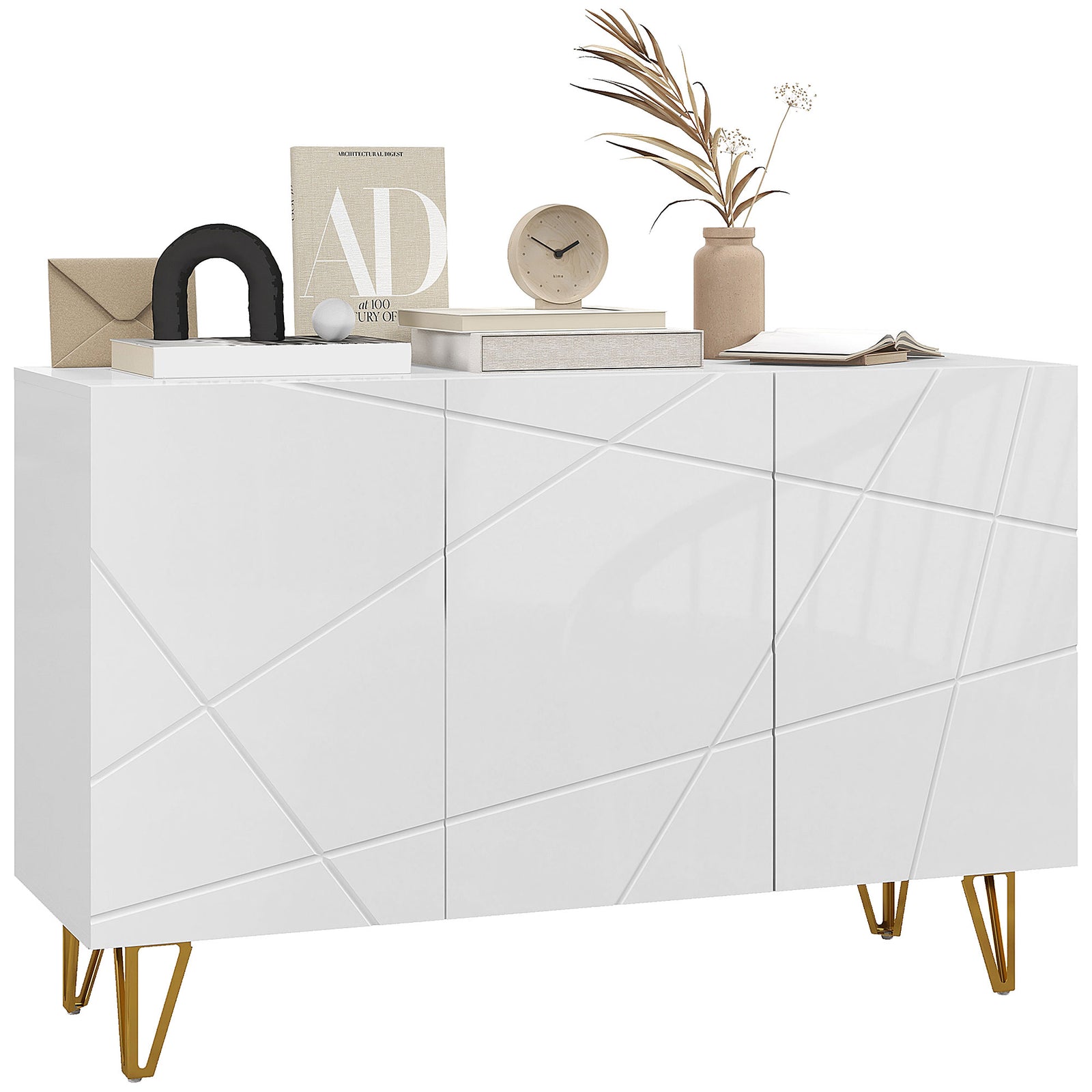 Modern Luxe High Gloss Sideboard, with Hairpin Legs - White
