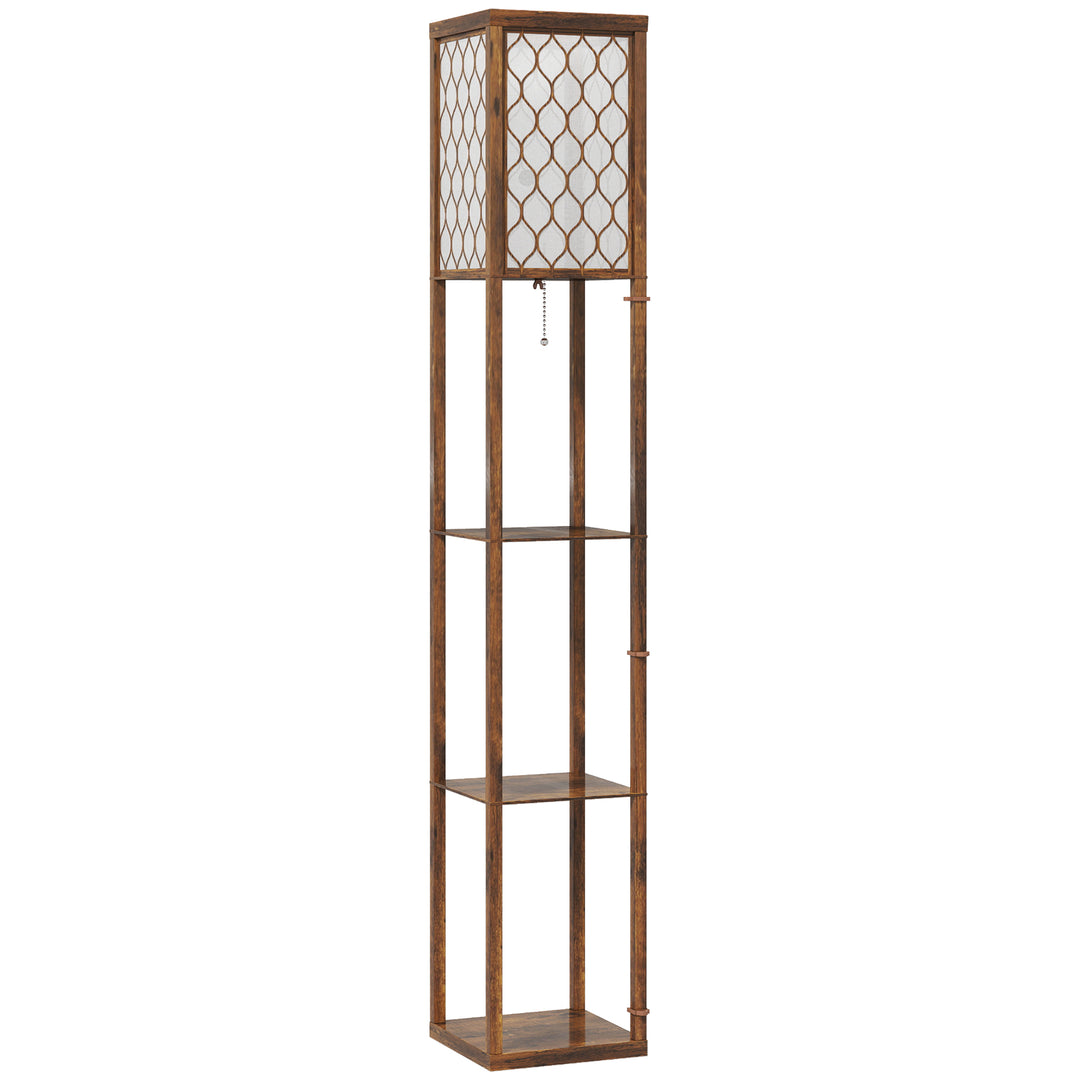 Three-Shelf Standing Lamp - Rustic Brown/White