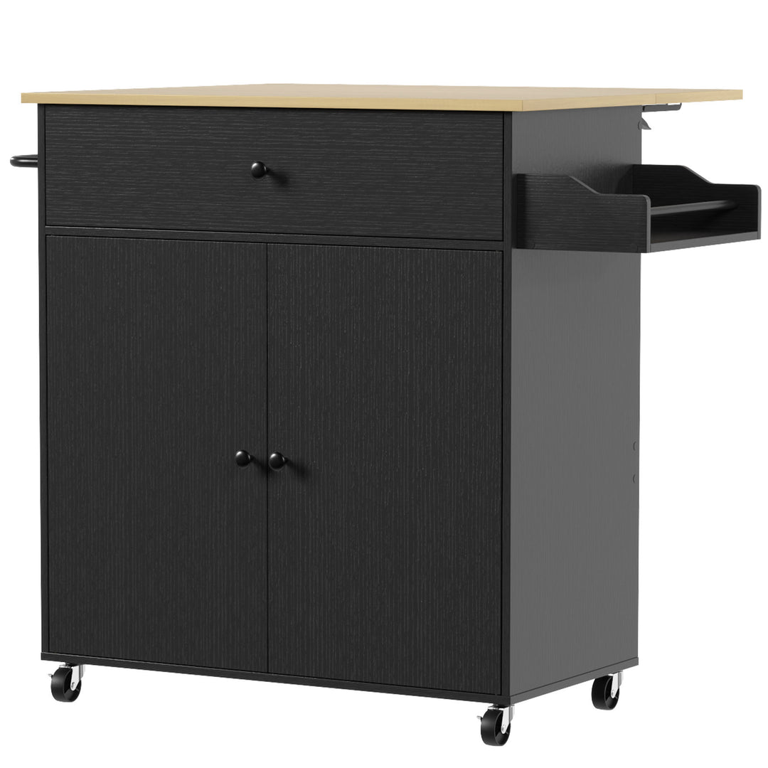 HOMCOM Rolling Kitchen Island with Drop Leaf, Kitchen Storage Cart with Drawer, Spice Rack and Towel Rack - Black