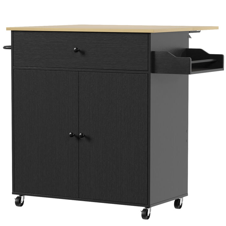 HOMCOM Rolling Kitchen Island with Drop Leaf, Kitchen Storage Cart with Drawer, Spice Rack and Towel Rack - Black