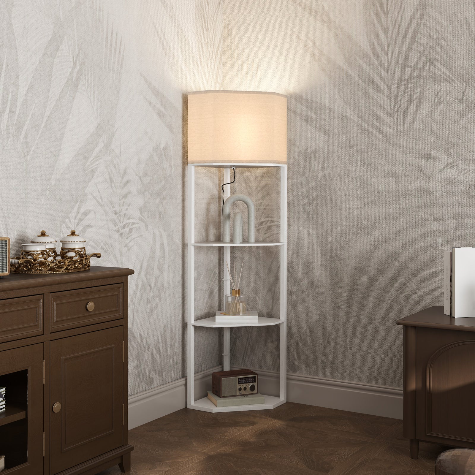 Three-Shelf Corner Floor Lamp - White