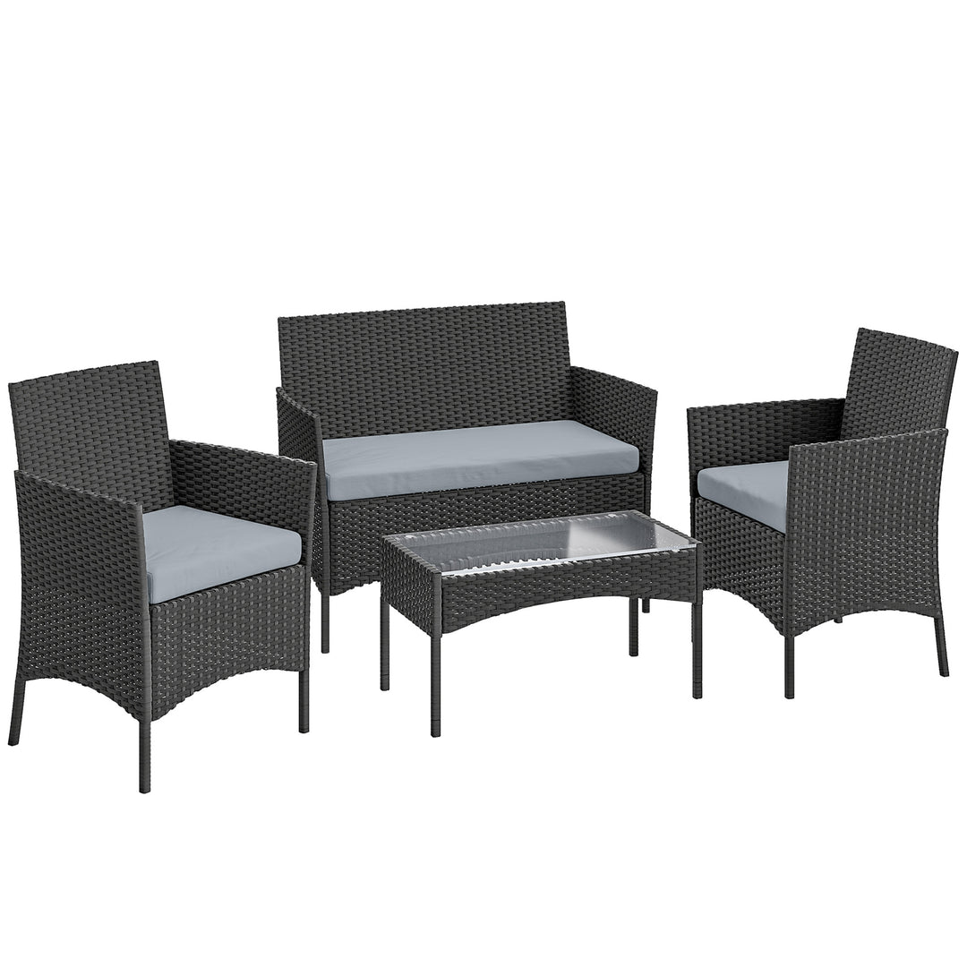 4 Piece Rattan Garden Furniture Sofa Set with Loveseat, Armchairs, Gla