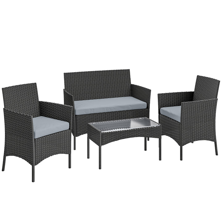 4 Piece Rattan Garden Furniture Sofa Set with Loveseat, Armchairs, Gla