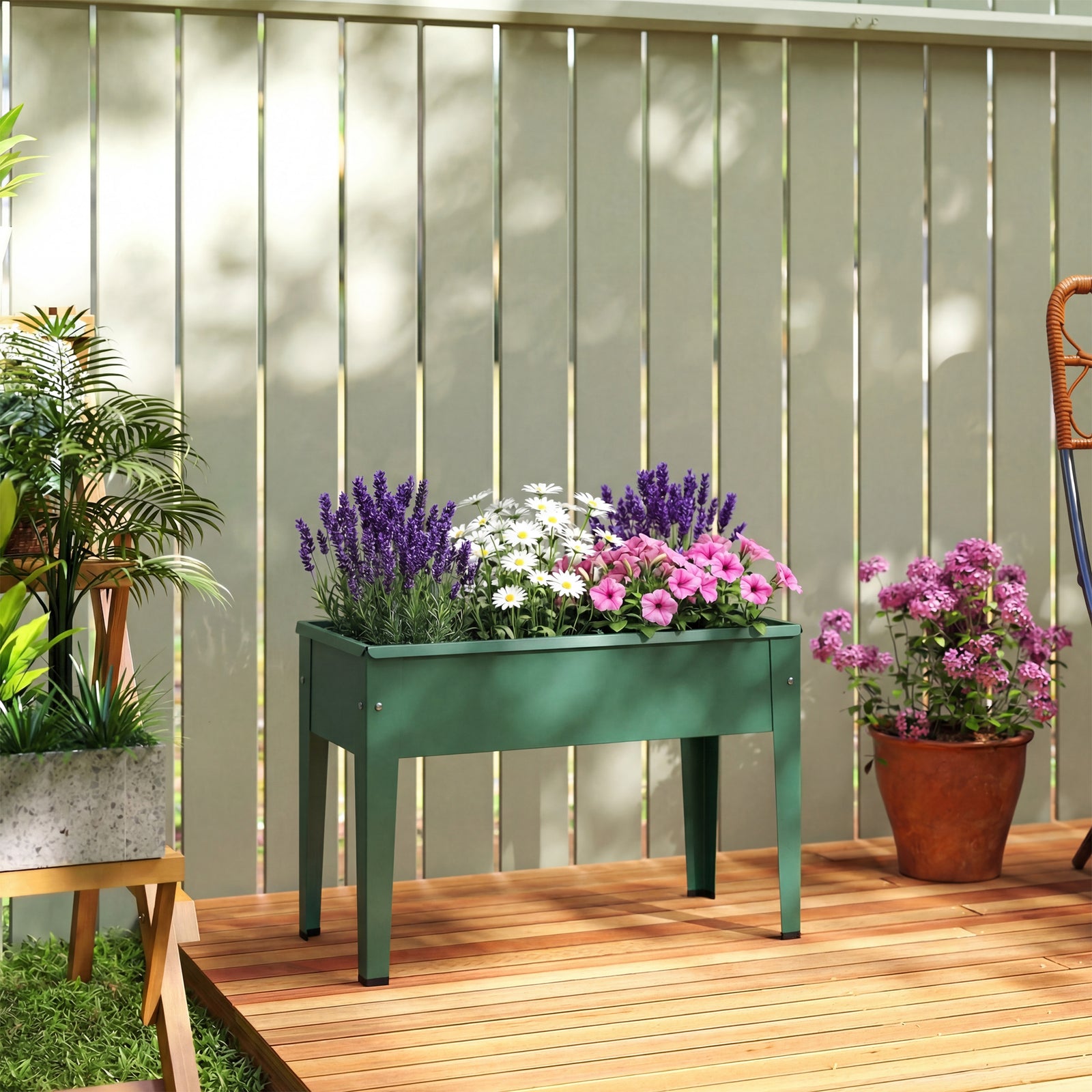 Raised Planter, Metal Raised Garden Bed on Legs with Drainage Hole and