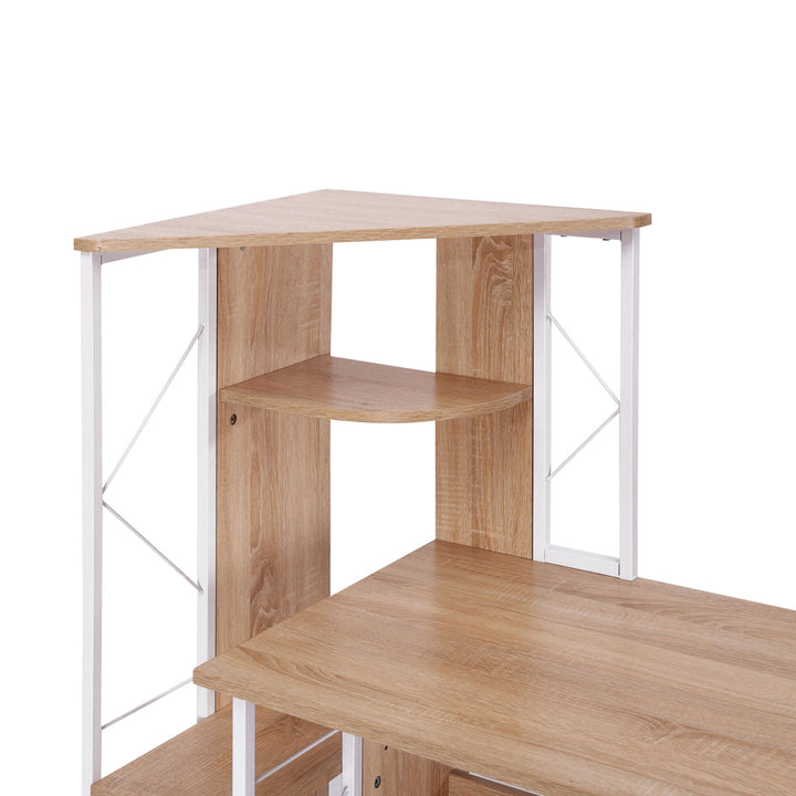 Computer Desk with Drawers and Bookshelf, Writing Desk for Home Office with Storage Shelves, Study Workstation, Oak