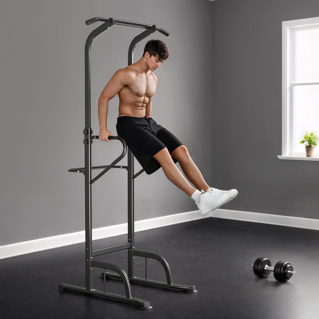 MCL Power Tower Dip Station Pull Up Bar Multi-Function Push Up Equipment with Adjustable Height for Home Gym Strength Training Workout Fitness