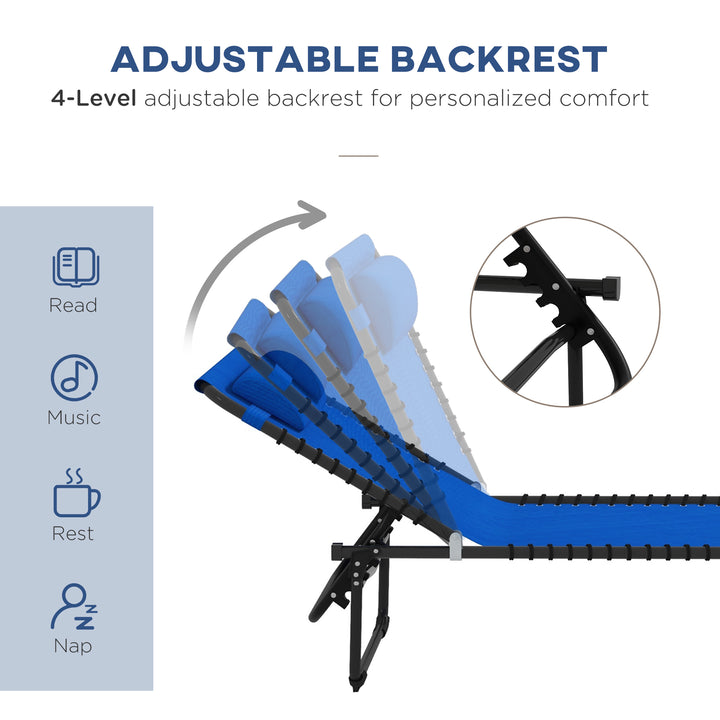 Set of Two Folding Sun Loungers, with Four-Position Backs - Blue