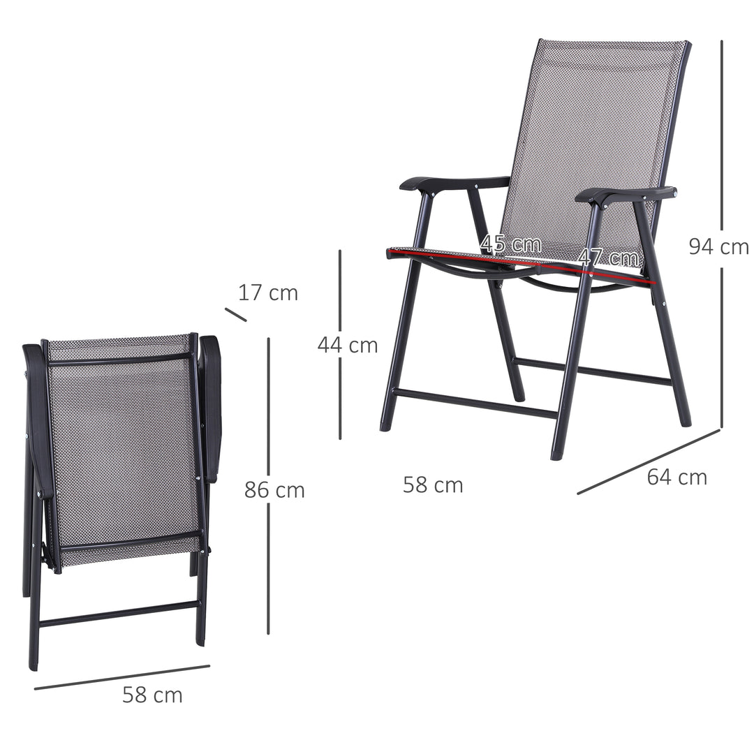 Outsunny Folding Garden Chairs Set of 6, Metal Frame, Outdoor Patio Park Dining Seat, Breathable Mesh Seat, Grey.