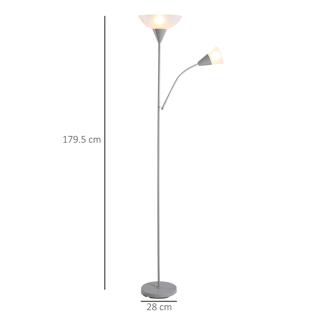 HOMCOM Modern Floor Reading Lamp 2 Adjustable Heads Light Steel Base Living Room Bedroom Office, 179.5cm | Aosom UK