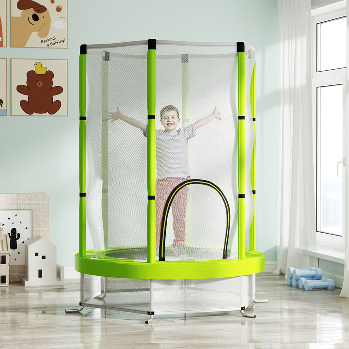 AIYAPLAY 4.6ft Toddler Trampoline w/ Safety Enclosure Net, for Indoor Outdoor Use, Ages 3-6 Years