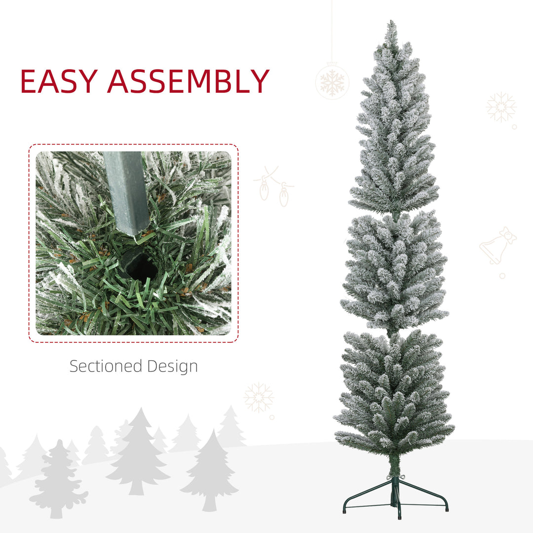 HOMCOM 6ft Artificial Pencil Christmas Tree with 329 Snow Flocked Tips, Metal Base, Realistic Xmas Tree | Aosom UK