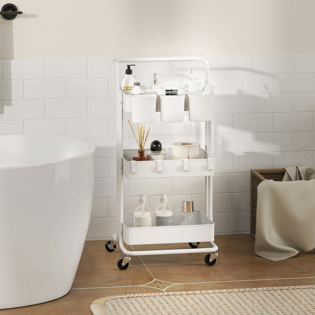 MCL Three-Tier Home Trolley, with Handle and Wheels - White