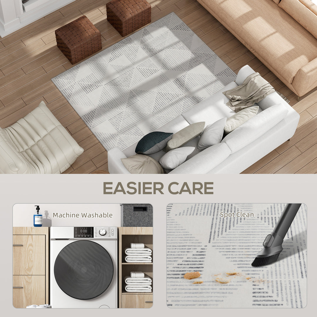 HOMCOM Modern Area Rug, Geometric Pattern Non-Slip Washable Rug, Soft Floor Carpet for Living Room, Bedroom, Dining Room, Home Office, 170 x 120 cm, Grey