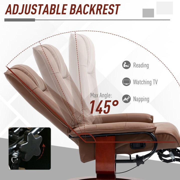 Faux Leather Armchair, with 145° Reclining Back and Footrest - Brown