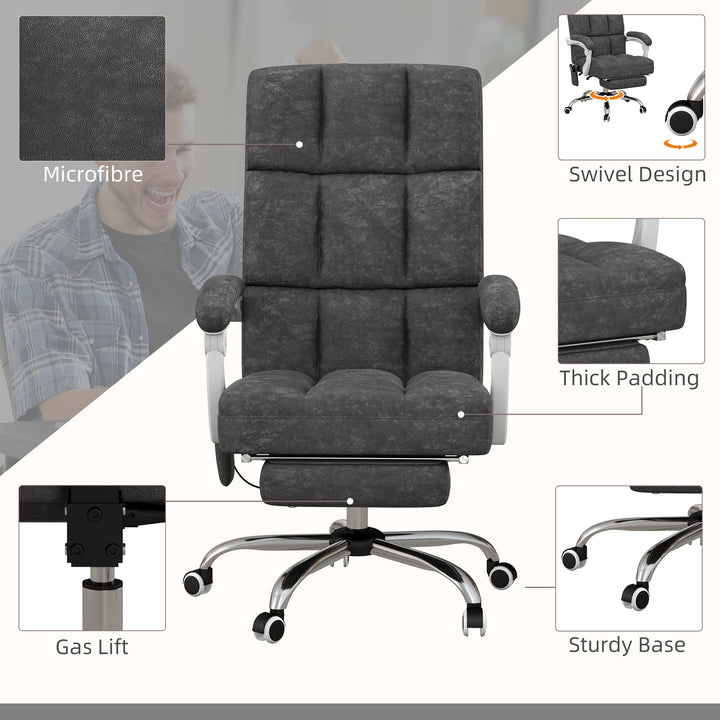 Massage Office Chair, Ergonomic Desk Chair, Comfy Work Study Chair with Heat, Padded Seat, 135° Reclining Back and Footrest for Home Office, Charcoal Grey