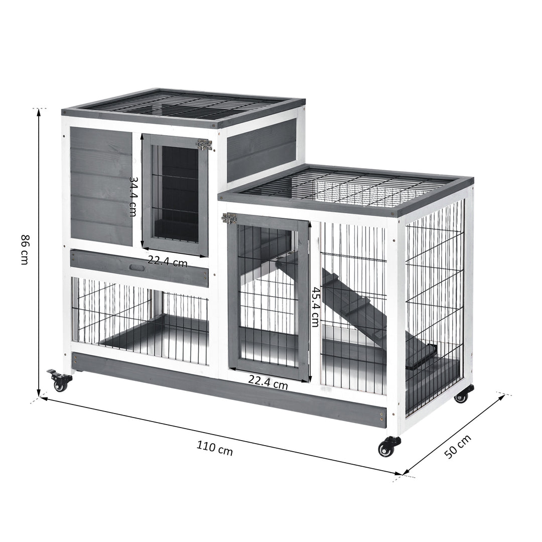 Small Animals 2-TierFir Wood Guinea Pigs Hutches Indoor Hutch Grey