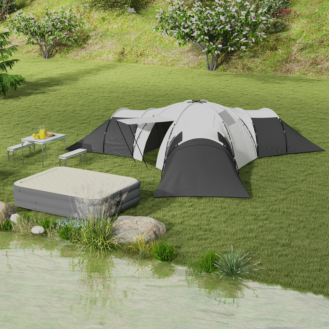 6-9 Man Tent with Bedrooms and Living Room, Accessories Included, Dark Grey