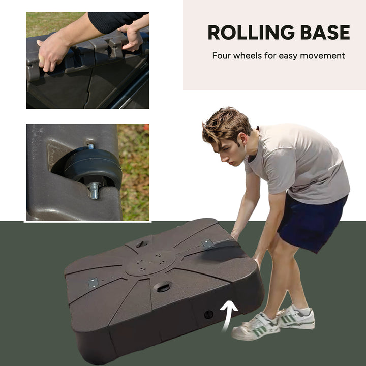 Square Cantilever Patio Parasol Base Water or Sand Filled Stand with Wheels Heavy-Duty, Coffee