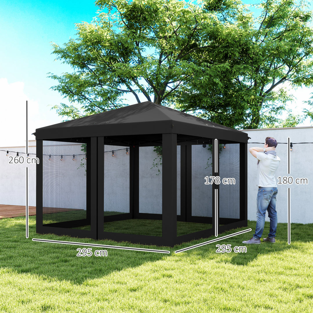 3 x 3 m Pop Up Gazebo, 420D Garden Tent Canopy with Removable Mesh Sidewall Netting, Carry Bag for Garden Patio Outdoor, Black