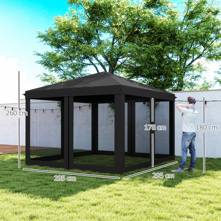 3 x 3 m Pop Up Gazebo, 420D Garden Tent Canopy with Removable Mesh Sidewall Netting, Carry Bag for Garden Patio Outdoor, Black