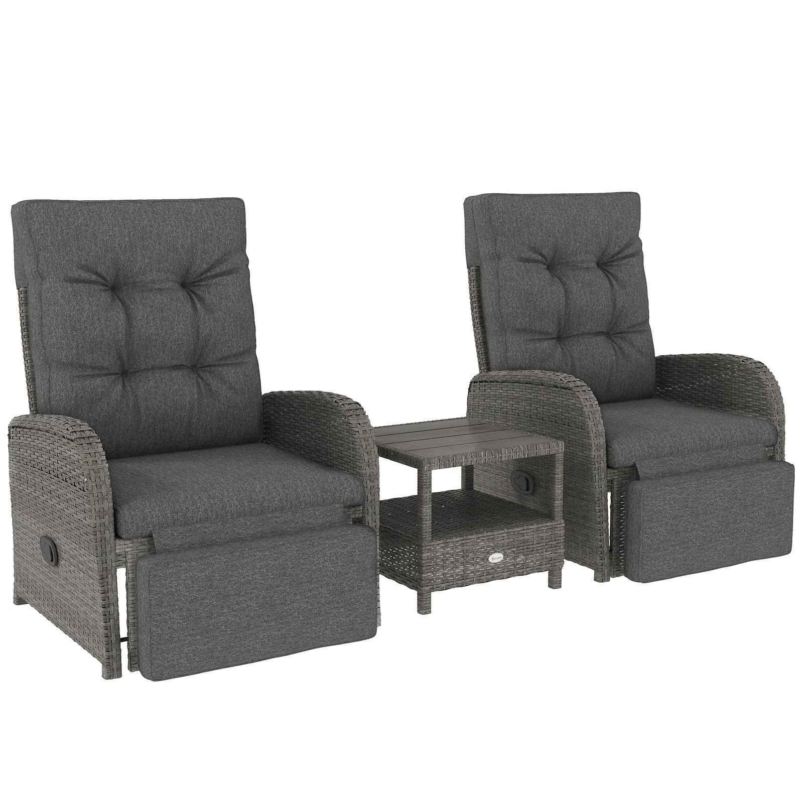 2 Seater Patio Rattan Wicker Chaise Lounge Sofa Set w/ Cushion for Patio Garden Porch, Grey