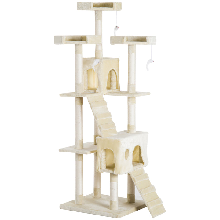 PawHut Multi-Level Cat Tower, Sisal Kitten Tree with Scratch Post, Climbing Toy Bed, 181cm(H), Durable | Aosom UK