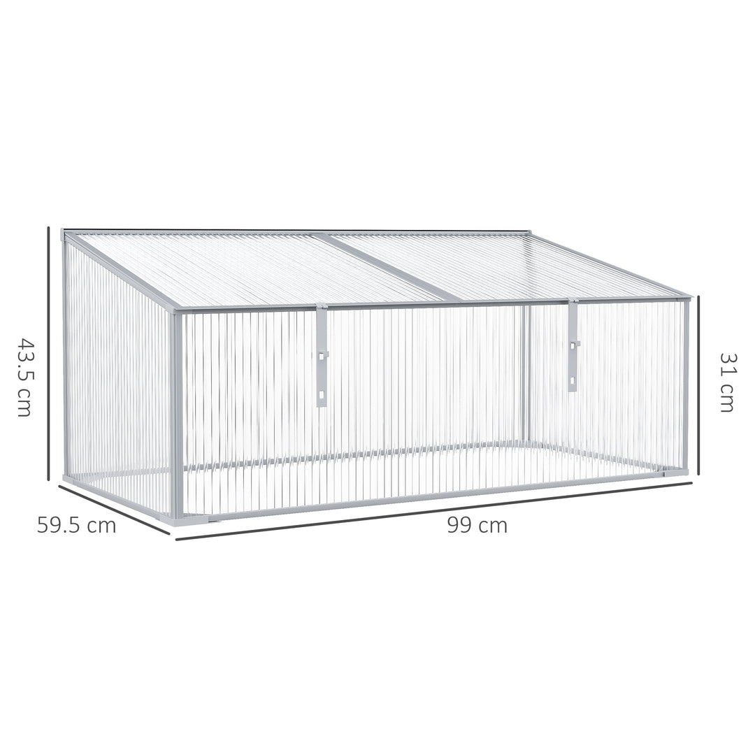 Outsunny Garden Polycarbonate Cold Frame Greenhouse Grow House Flower Vegetable Plants Bed Aluminium Frame  99L x 60W x 44H cm