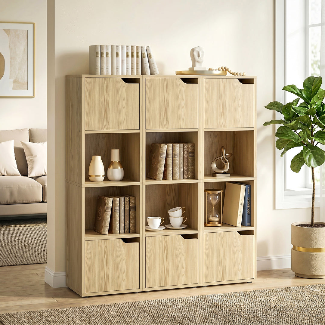 Narrow Bookcase, 4-Tier Bookshelf, Storage Cabinet with doors for Livi