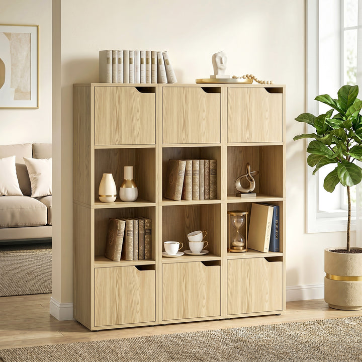 Narrow Bookcase, 4-Tier Bookshelf, Storage Cabinet with doors for Livi