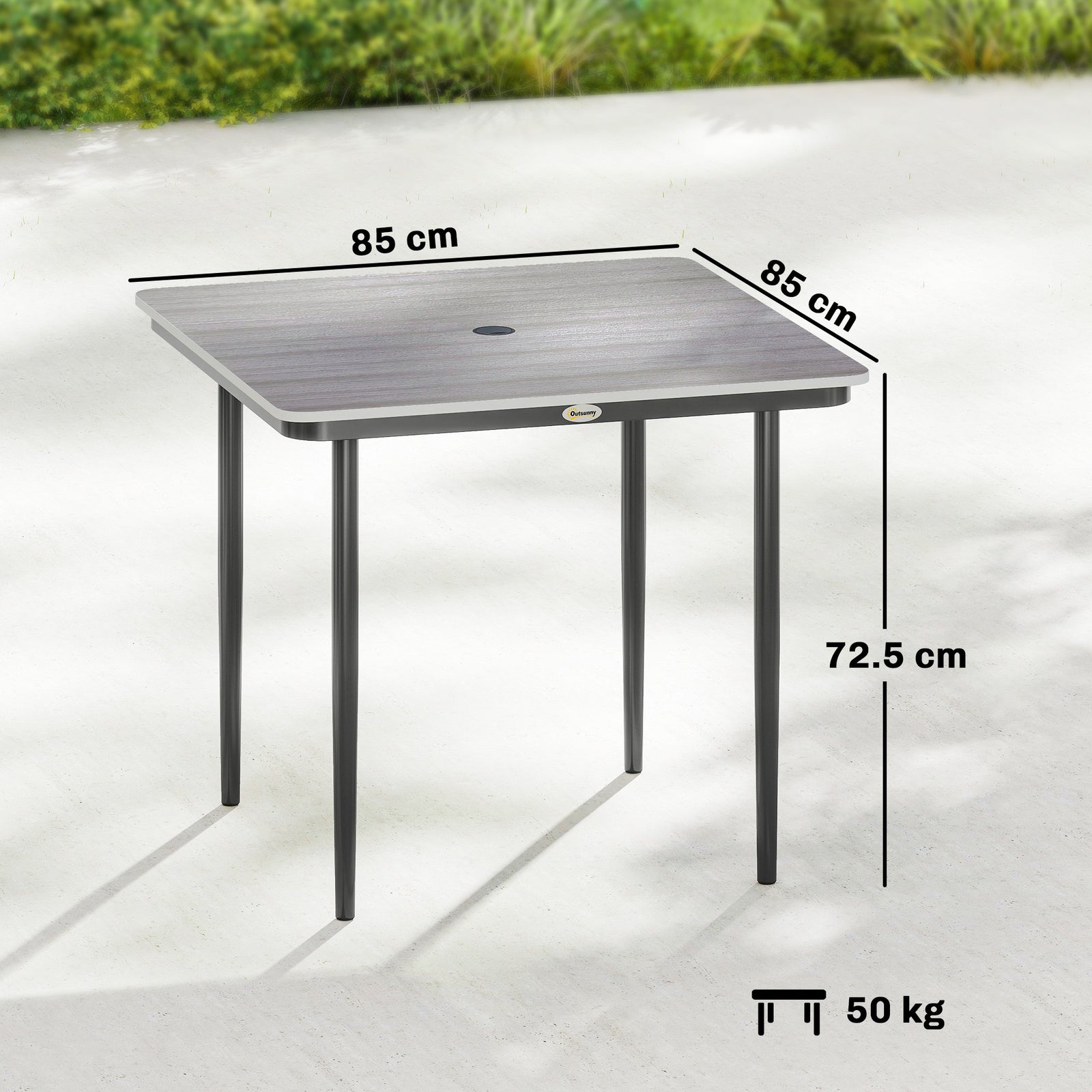 Garden Dining Table for 4, 85 cm Square Outdoor Table with Umbrella Ho