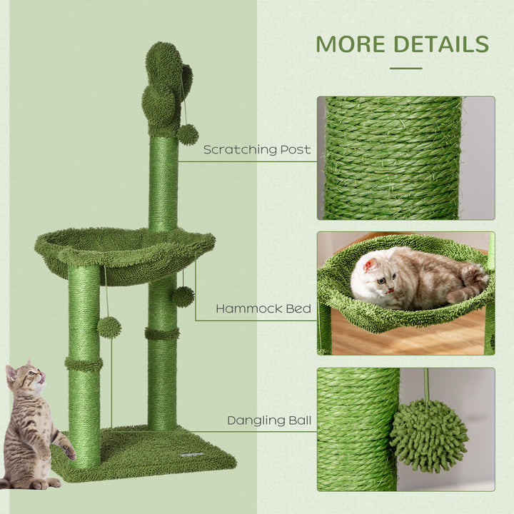 MCL Cactus Cat Tree Tower for Indoor Cats Sisal Scratching Post with Hammock Bed Dangling Ball 40 x 40 x 96 cm