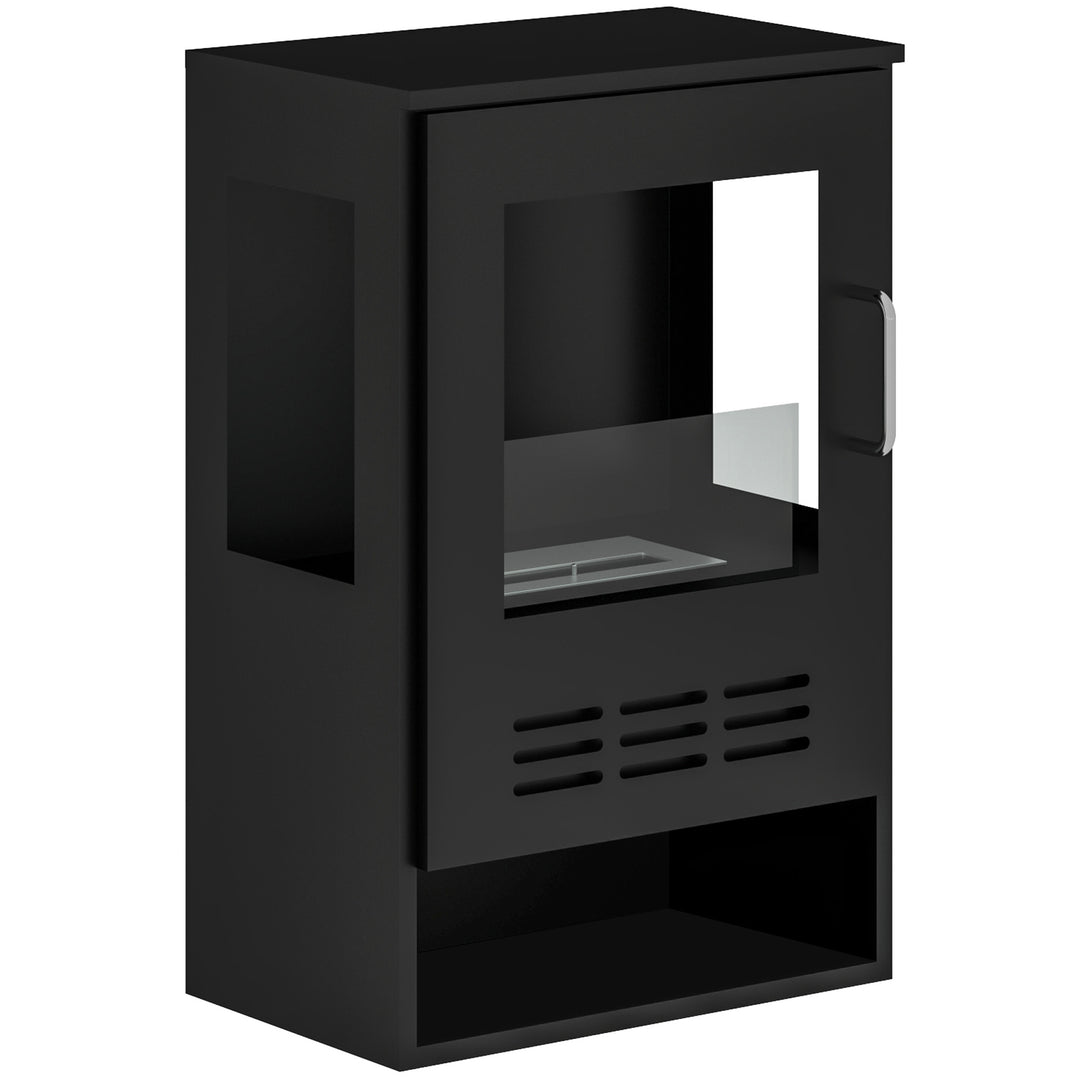 Ethanol Fireplace Stove with Shelf, Freestanding Bioethanol Fire, Indoor Ethanol Burner with 0.9 Litres Volume, Burns for Up to 3.3 Hours, 27 Inch, Black