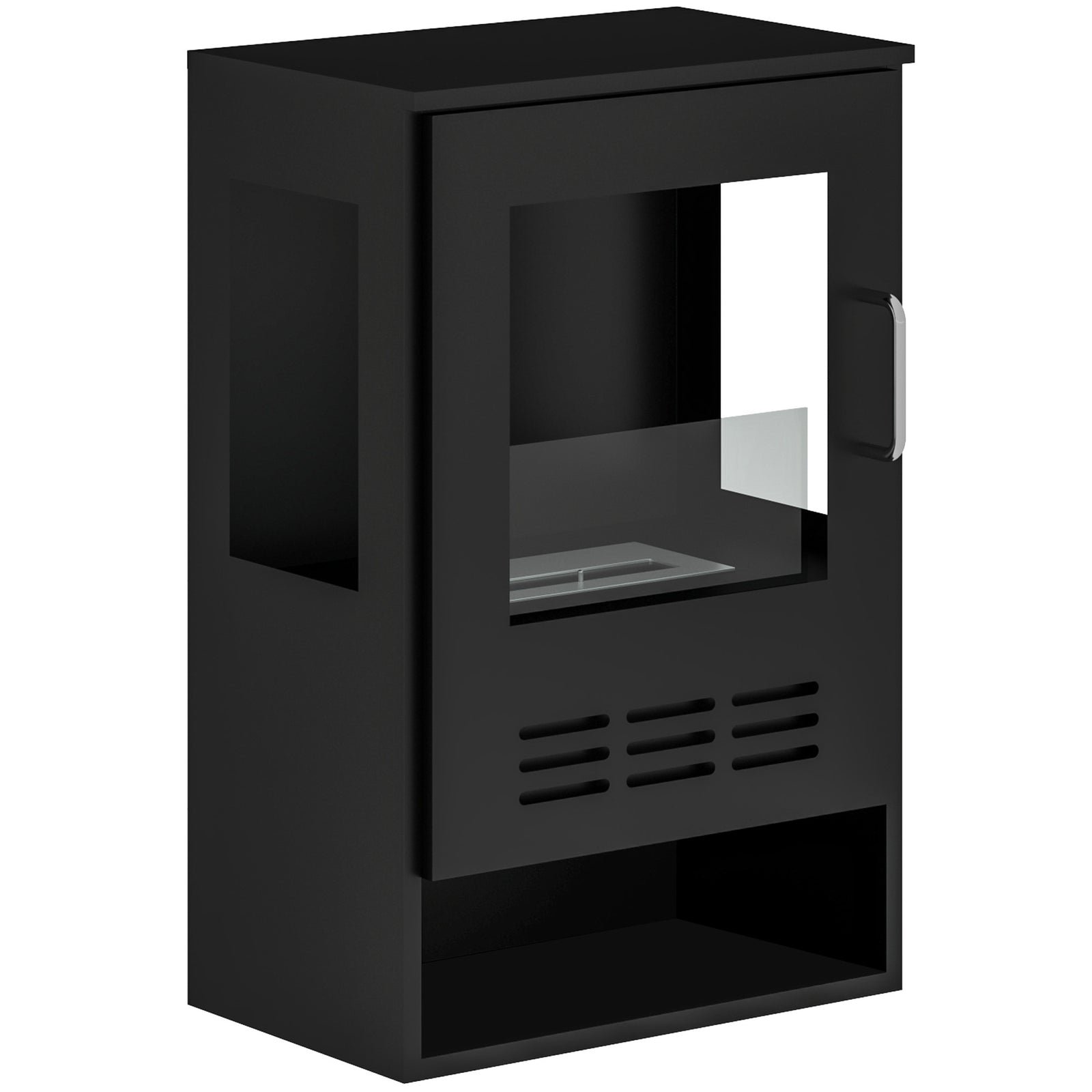 Ethanol Fireplace Stove with Shelf, Freestanding Bioethanol Fire, Indoor Ethanol Burner with 0.9 Litres Volume, Burns for Up to 3.3 Hours, 27 Inch, Black