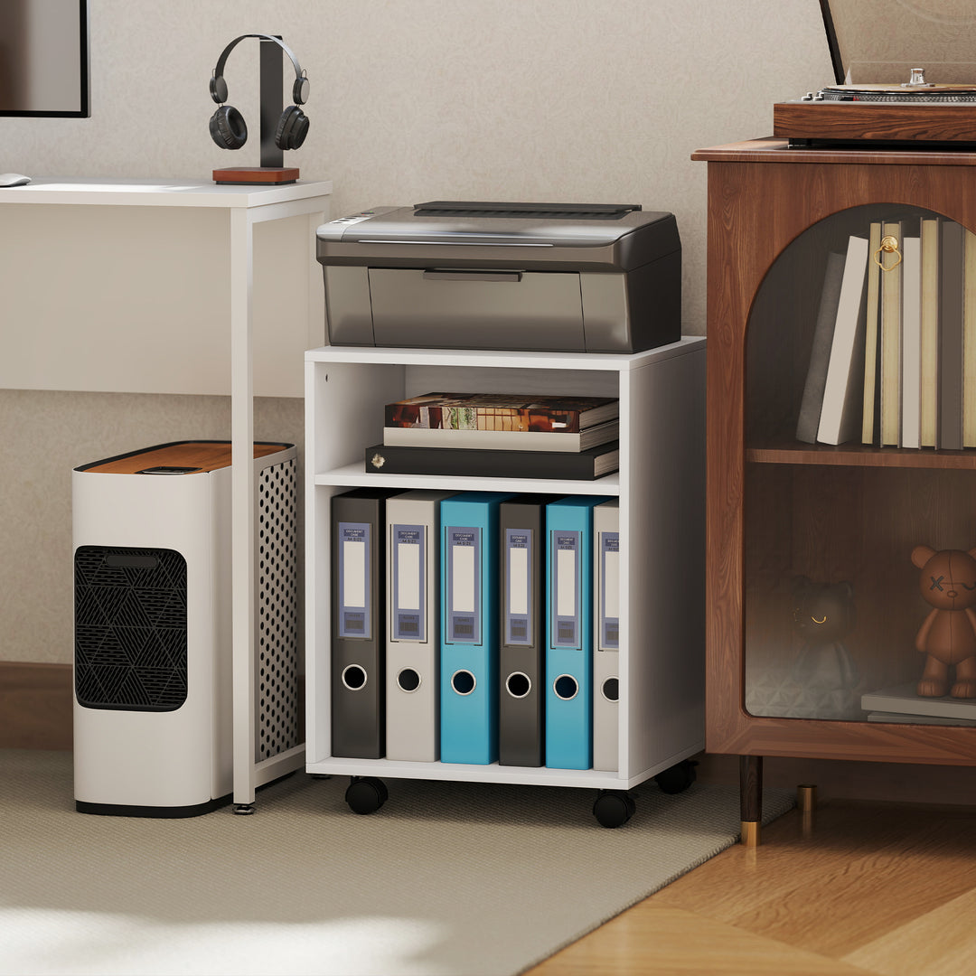 2-Tier Printer Stand with Storage, Under Desk Printer Cart on Wheels, 