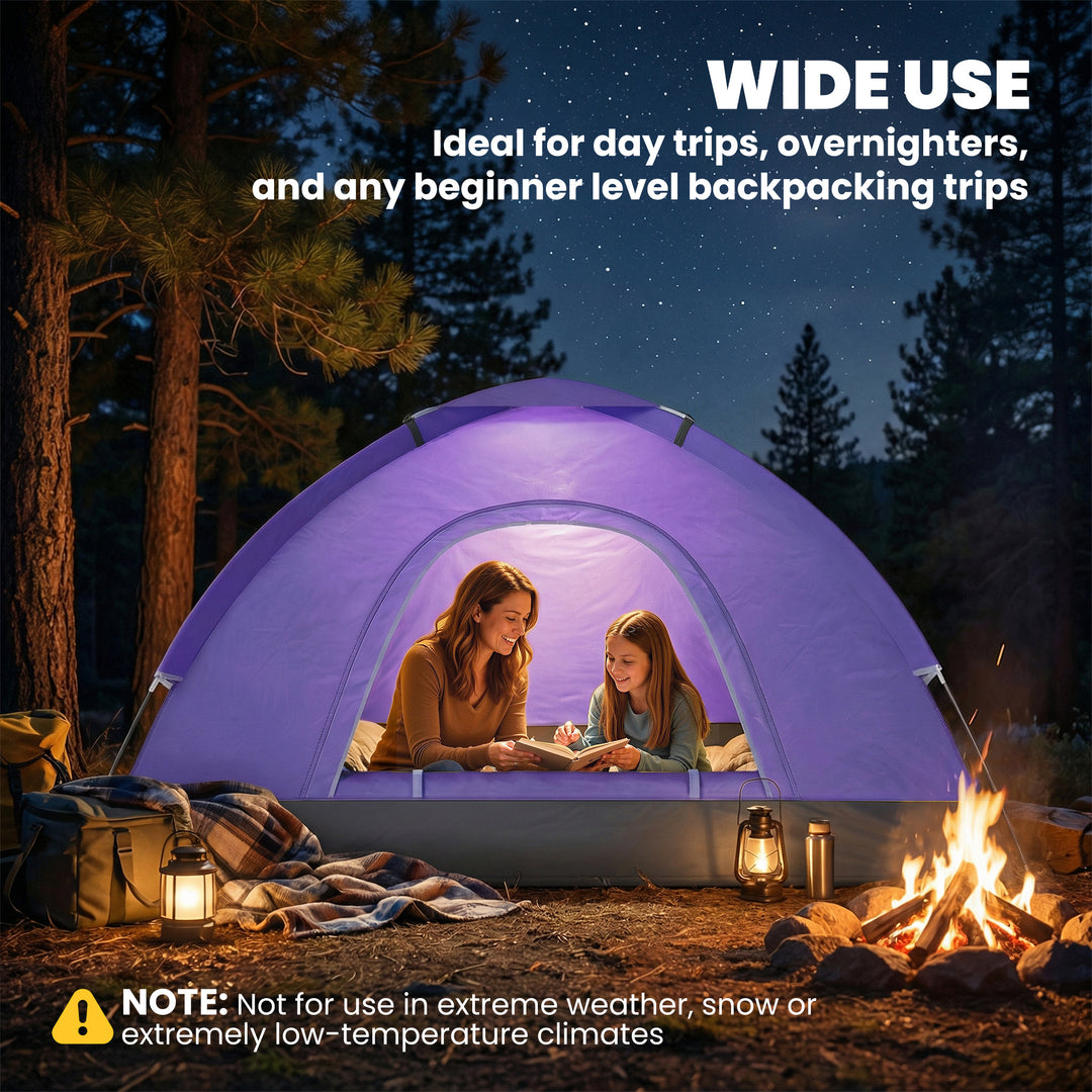 2 Person Camping Tent, Dome Tent with Zipped Doors, Storage Pocket, Po