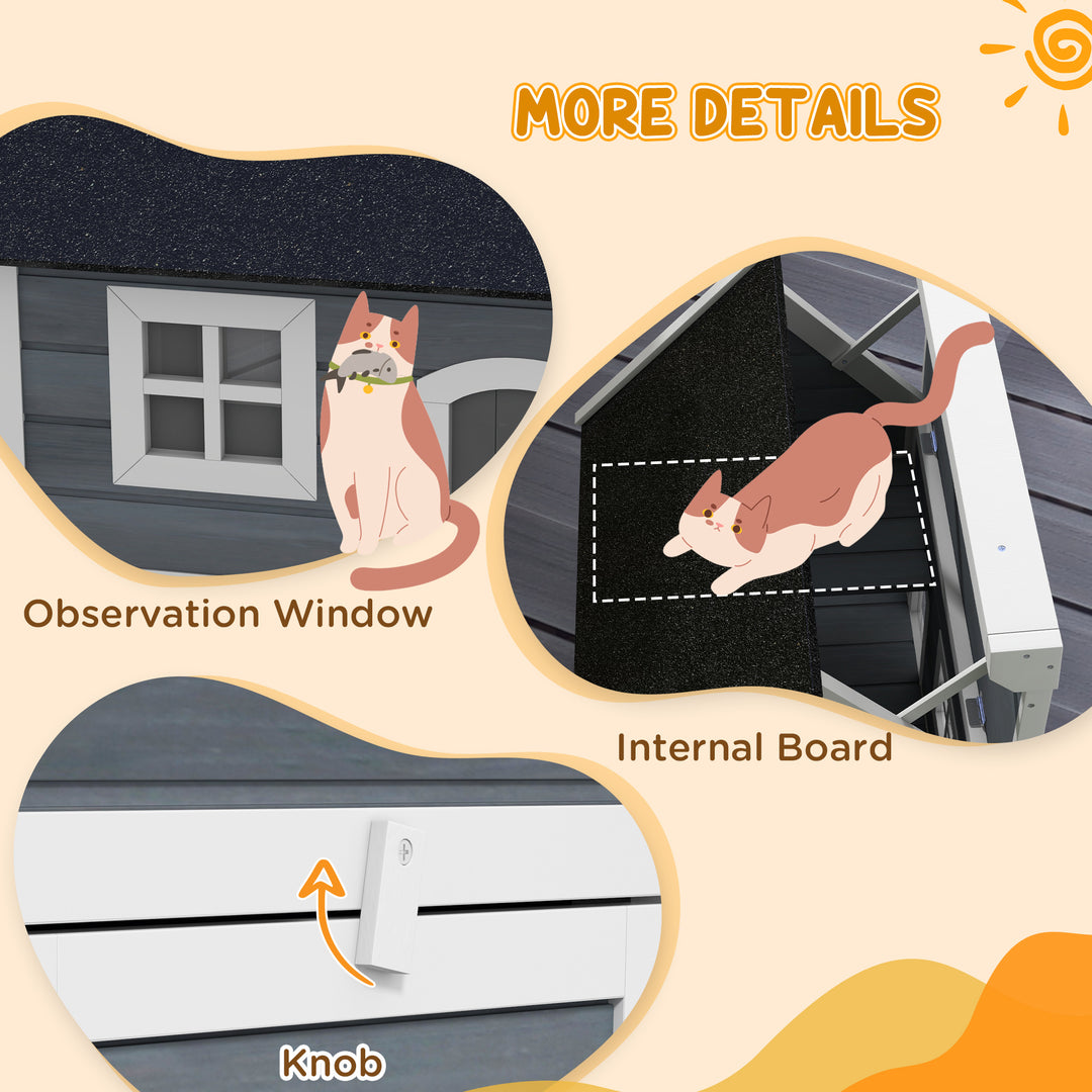 Outdoor Cat House, Wooden Feral Cat Shelter, with Openable Asphalt Roo